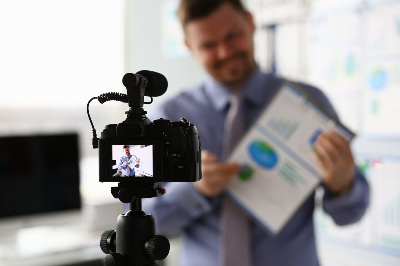 Medicare insurance agent filming a video for marketing campaign